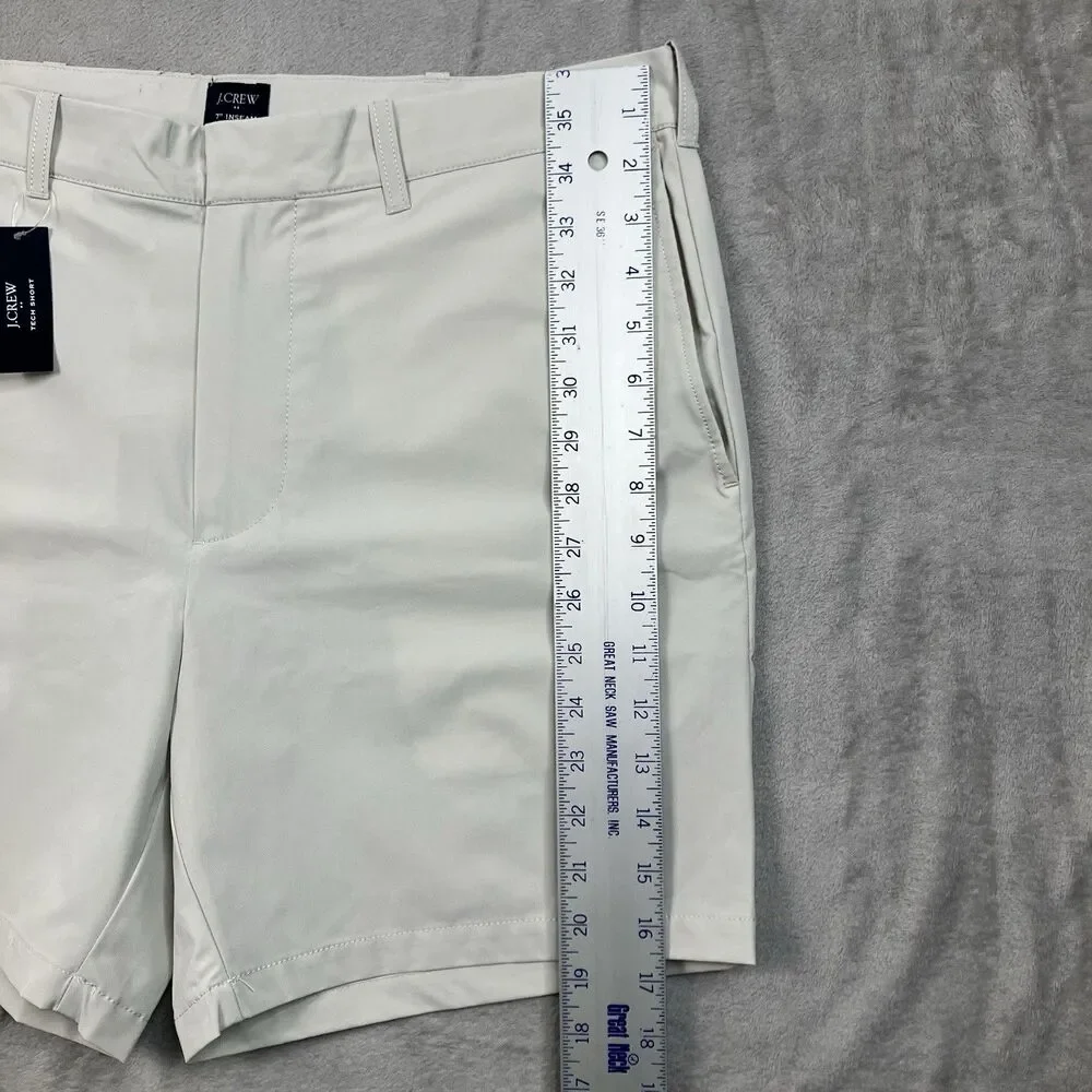 J Crew Tech Shorts Mens 34 Beige Stretch 7 Inseam Dust Water Resistant AL095